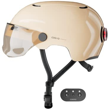 Cosmo Connected - Cosmo Fusion+ - Casque Intelligent Vélo et Trottinette avec Visière, Taille Adulte - Clignotants, Feu de Freinage Automatique, Partage de Trajet, Détection de Chute, Assurance