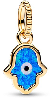 PANDORA. Charm Anhänger Hamsa Opaleszierend Blau 762699C01, sterlingsilber