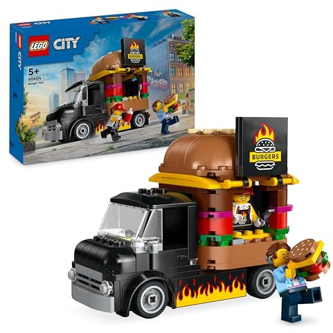 LEGO City Le Food-Truck de Burgers, Jouet de Camionnette, Cadeau pour Garçons et Filles de 5 Ans ou Plus, Jeu Imaginatif avec Camionnette et Cuisine, Minifigurines de Vendeuse 60404