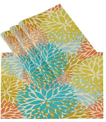 Tischsets Abwaschbar 4er Set Orange Blaue Blume Chrysantheme, Platzsets Hitzebeständig Tischmatten für küche Speisetisch Hotel, Platz-Matten 45,7 x 30,5 cm