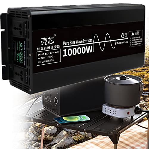 10000w Pure Sine Wave Power Inverter DC 24V48V To 220V AC Car Converter Car Inverter with Lcd Display 2 EU Outlets Voltage Transformer for Truck Car Motorhomes,Boat,Camping,Van,10000w-48v