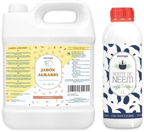 PLANTAWA Pack Jabón Potásico 5L + Aceite de Neem 1L | Solución Multiusos | Fácil Aplicación y Máxima Eficacia | Versátil | Uso en Interior y Exterior | Productos de origen natural