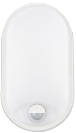 M EGA MEGACUBE 18W Oval LED Außenwandleuchte mit PIR-Bewegungsmelder 4000K IP65 wasserdicht für Garten, Terrasse, Garage, Flur, Keller, Wintergarten in Weiß - LED Wandlampe mit Bewegungssensor