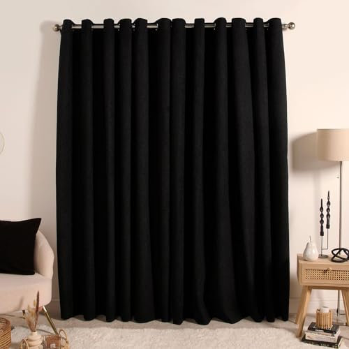 OHS Black Eyelet Curtains for Bedroom and Living Room, Boucle Blackout Decorative Winter Thermal Curtains, Super Soft Modern Insulated, 90x90