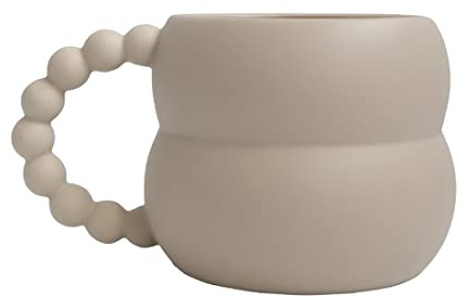 Exogio Tazza da caffè in ceramica, creativa con manico spesso, per ufficio e casa, personalizzata, fatta a mano, tazza da tè per latte, tè, latte (beige)