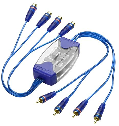 MEIRIYFA Auto Audio Noise Isolator Filter, 4-Kanal RCA Ground Loop Isolator 50W Auto Stereo Noise Suppressor Reducer für Verstärker Lautsprecher Auto Audio Systeme (blau, 65cm)