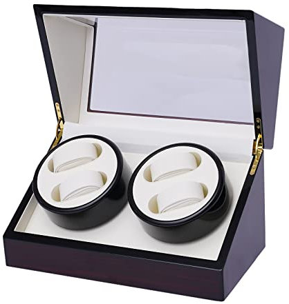 MINUS ONE Caja giratoria para relojes automáticos, caja de reloj para relojes, lujosa, con tapa de cristal, funciona con pilas o fuente de alimentación con forro de terciopelo suave, marrón