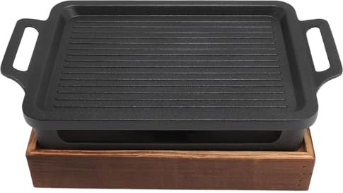 Fockety Griglia per Barbecue da Tavolo, Griglia per Barbecue Compatta Portatile Antiaderente con Base in Legno, Mantiene Caldo, Fornello Ad Alcool dal Design Diviso per Ristorante, Casa,