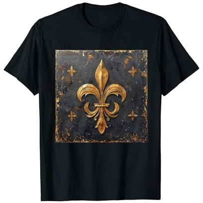 Club Fleur-de-Lys T-Shirt Noir Casual Fleur Pattern T-Shirt Unisexes-Adultes S