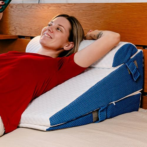 Ritalia® Almohada de Lectura 3 Alturas Extra Ancha 60x48x30 Ideal Almohada reflujo Adulto, cojin Lectura Cama, útil Respaldo para Cama y cuña elevar colchon. Gran VERSATILIDAD Incluye cojin Lumbar