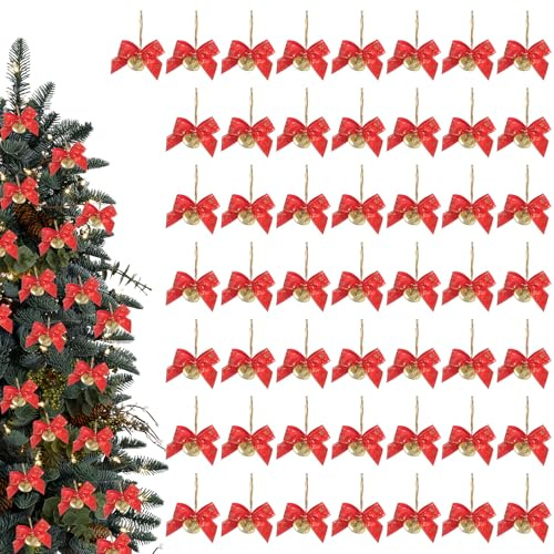 50 Adornos Navideños con Lazo Rojo, Adornos con Lazo Navideño, Adecuados para Decorar Gabinetes, Árboles De Navidad, Lazos De Cinta Navideña, Árboles De Navidad, Casas