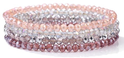Hrlace Lot de 4 bracelets de perles de verre extensibles en cristal - Perles de cristal - Pierre de guérison - Bracelet porte-bonheur bohème multicolore - Bijou fantaisie empilable - Cadeau de fête