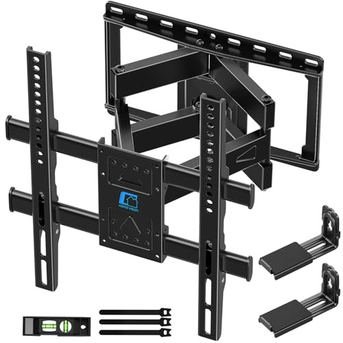 HOME VISION Full Motion TV Mount with Soundbar Bracket, 32-70 TVs, 132 lbs | Articulating Dual Arms, Smooth Swivel & Tilt, Max VESA 400x400 , Fits 8/12/16 Studs, Fits Universal Soundbars