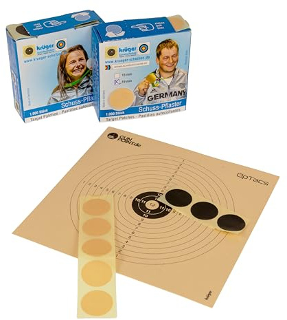 OpTacs Krüger Schusspflaster Set 1000 STK Schwarz + 1000 STK. Beige für Schießscheiben Luftgewehr Luftpistole Zielscheibe Klebepunkte Zielscheiben Aufkleber