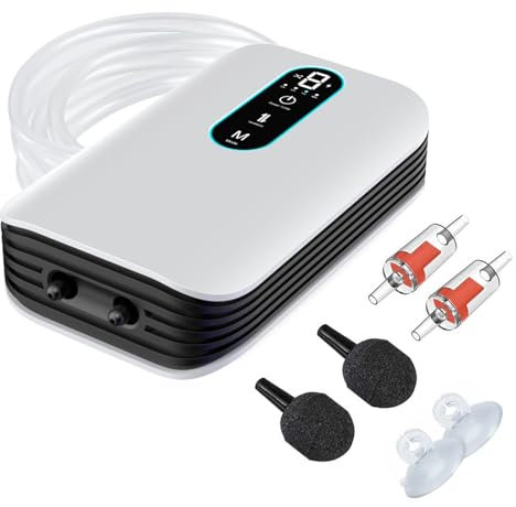 LNIDEAS Aquarium Luftpumpe, Aufladbar Sauerstoffpumpe mit Doppel Auslass für Outdoor Angeln und Stromausfälle, Einstellbarem Durchfluss 1.5L / min X2, Ultra-Leise (Doppel Auslass)