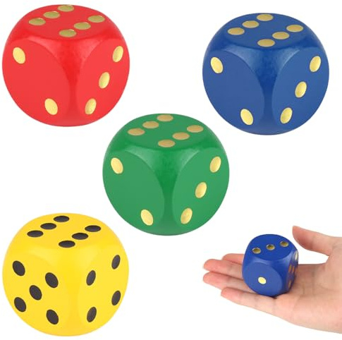 Kigift 4 Pieces Large Dice, Round Edge Giant Dice, Colorful Big Dice, Extra Large Wooden Dice for Family Games, School Games, Educational Toys (Red, Green, Blue, Yellow)
