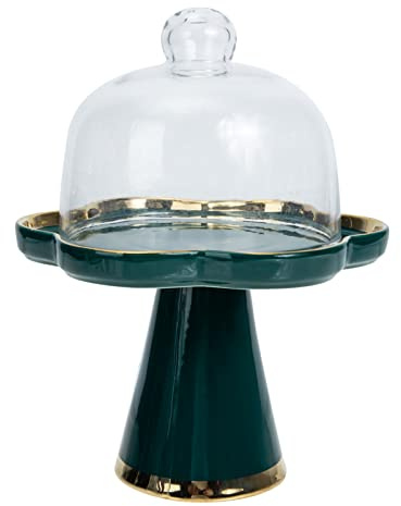 Cabilock 1 Set Tortiera in Ceramica Display Biscotto Supporto Per Torte in Miniatura Supporto Per Torta Trasparente Alzata Per Dolci Con Coperchio a Cupola Asse Kit Green Bicchiere
