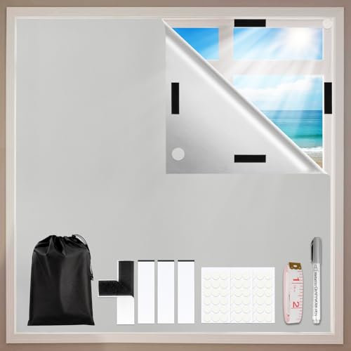 AQhui Blackout Blinds Stick On, 200x148cm Temporary Black Out Curtains, Portable Window Treatments Velcro Cut to Size, No Drill Blackout Material Thermal for Travel Bedroom Skylight Nursery Loft