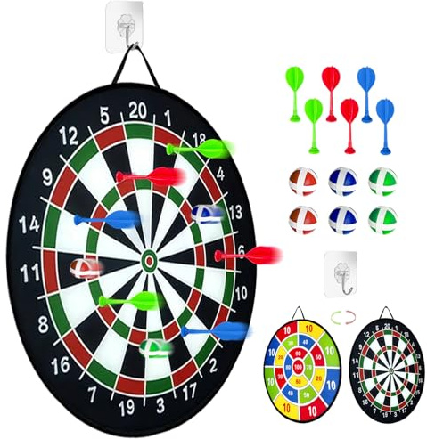 Doppelseitiges Dartscheibe mit Bällen,Dartscheibe Kinder, Dartscheibe Spielzeug Faltbares,Partyspiele Draußen Dart Scheibe Wurfspiel Geschenk (Schwarz Weiß①, 66cm)