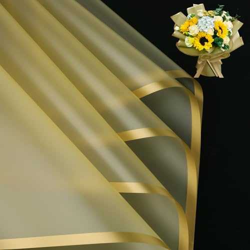 Ktxaby 20 Blatt Blumenstrauß-Verpackungspapier, wasserfestes Blumen-Verpackungspapier Blumenpapier für Hochzeit Geburtstage Partydekoration Geschenkverpackung DIY Kunsthandwerk 56 x 56 cm (Gold