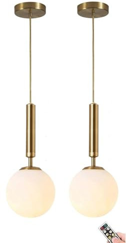 Lámpara colgante de globo recargable a batería con bombilla regulable y temporizador, lámpara de techo colgante para cocina, isla, mesa de comedor, sala de estar, funciona con batería, no está cable