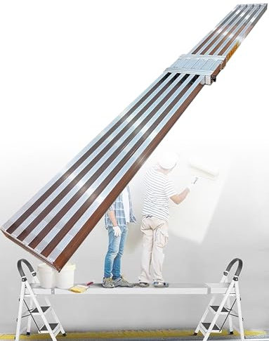 Piattaforma di lavoro telescopica in alluminio, capacità di 150 kg, regolabile, con superficie antiscivolo per ponteggi e scale