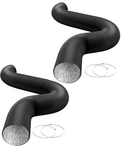 HealSmart 10 8 Ft Flexible Aluminum Foil PVC Ducting, 2 Pack Dryer Vent Hose, 4-Layer Protection, Each with 2 Clamps for HVAC Ventilation, Non-Insulated, Black