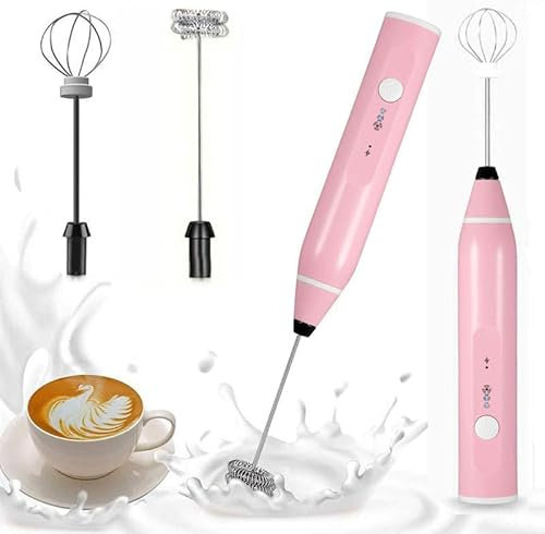 Modelli aggiornati: montalatte elettrico portatile senza fili, montalatte per caffè, mescolatore, miscelazione a 3 velocità di ricarica portatile, per casa, cucina, ristorante, cottura (rosa)