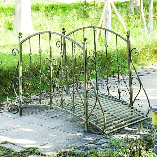 Puente de jardín de metal retro con barandillas de seguridad, fácil montaje para paisajismo decorativo al aire libre en patio, estanque, arroyo