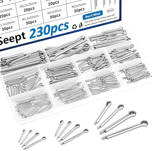 Seept 230Pcs Cotter Pins 12-Sizes 304 Stainless Steel Cotter Pins Assortment Kit Used for Hitch Lock System, Trucks, Engine Repair