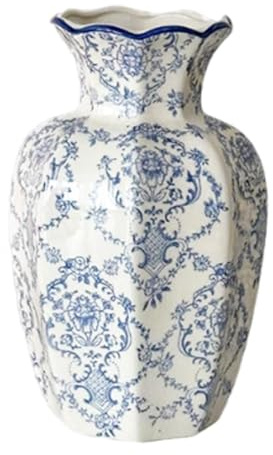 Milageto -Blumenvase, Pflanzentopf, Heimdekoration, multifunktionales Blumenarrangement, Blaue und weiße Porzellanvase für Regalhochzeiten, Begonie 10cmx24cm