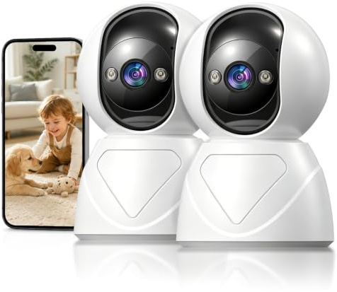 GUOANVISION Überwachungskamera Innen, 3MP Kamera Überwachung Innen, 5GHz/2,4GHz Hundekamera mit Farb-Nachtsicht, 360° Schwenken/Neigen Babyphone, Auto-Tracking, Zwei-Wege-Audio, SD/Cloud -2er-Pack