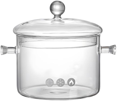 Olla de vidrio de borosilicato con tapa, olla de cocción a fuego lento resistente al calor de 1,9 L para uso en estufa