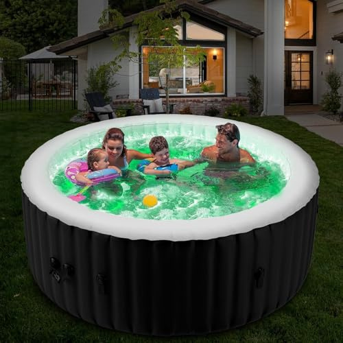 Meulbaty Aufblasbarer Heiße Badewanne Mit LED, Runder Tragbarer Bathtub für 4 Personen
