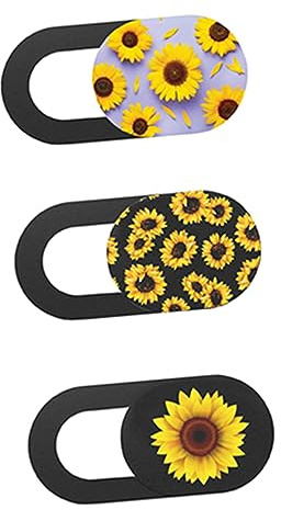 Cache-webcam Coulissant Orange en Abs pour Tablette et Ordinateur Portable | Lot de 3 Pièces, Grand Orifice, Motif Décoratif Tournesol, Protection de Confidentialité