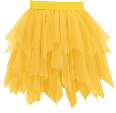 Vlazom tyllkjol, tyllkjol, 4 lager, underkjol, vintage, A-linje, rockabilly tutu-kjol för utklädningsfester, dans, halloweenfest S-3XL, gUL, S/M