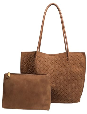 Generisch Women's Woven Suede Tote Bag Slouchy Shoulder Bags Trendy Crescent Satchel Purse (Chocolate)