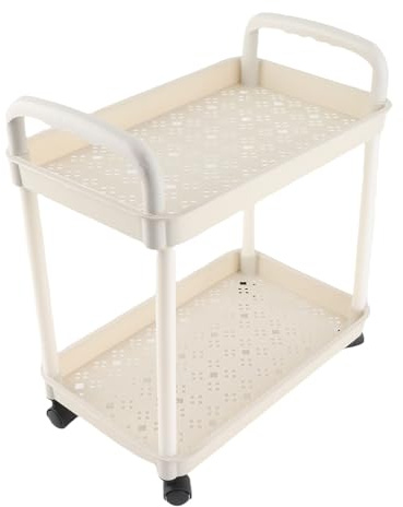 WFNIHONHON Plastik Rolling Cart 2 Schichten weiß mit Haken Stabiler mobiler Utilitätswagen für Wohnzimmer Schlafzimmer Küche