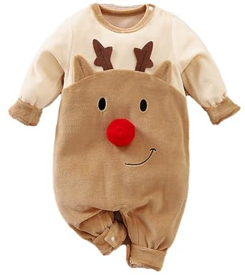 Bkazwe Noël Pyjama Combinaison Déguisement Noël Garçon Fille Body Bébé Déguisement Renne Grenouillères Déguisement Halloween Noel Carnaval Fête, Jumpsuit Cadeau pour Enfant 0 Mois-3 Ans