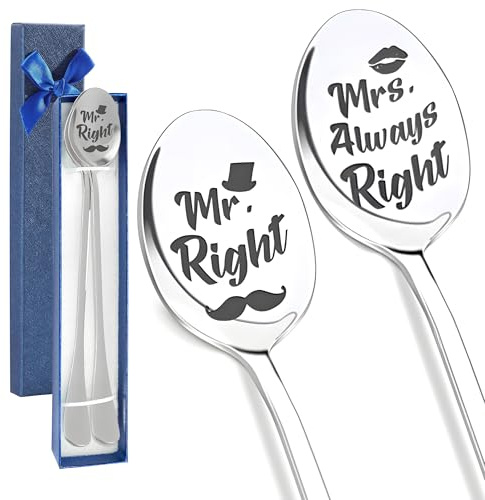 2 Stück Edelstahl Kaffeelöffel Mr und Mrs | Personalisierte Löffel Geschenkidee für Hochzeit, Verlobung und besondere Anlässe