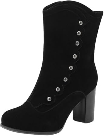 CHICMARK Botines para mujer, aspecto de terciopelo, con tachuelas, tacón de bloque de 7,5 cm, estilo retro, Negro , 39 EU