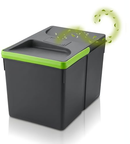 WUITOKI Biomülleimer Küche mit Deckel und Duft-Filter, 12l, groß, spülmaschinenfest, anthrazit, Kunststoff Komposteimer, 31x21x22(H) cm