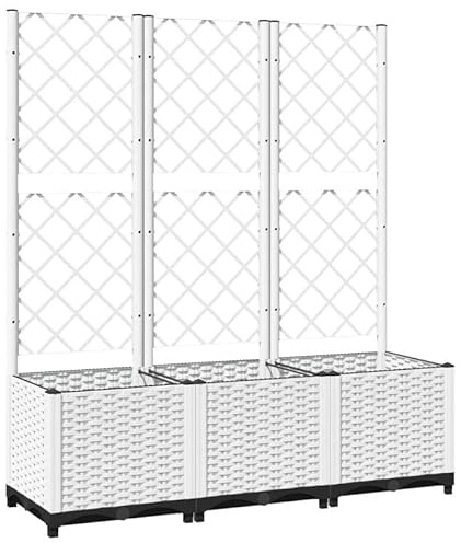 Eleganz Macetero con enrejado, color blanco, 120 x 40 x 136 cm, maceta grande de polipropileno para jardín, balcón y terraza, duradera y resistente a la intemperie
