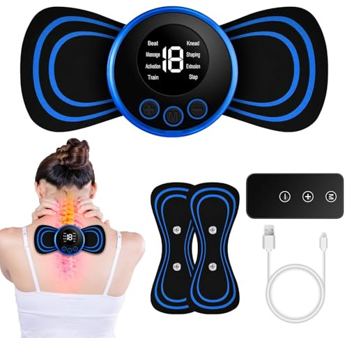 Nackenmassagegerät, Mini EMS Nacken Schulter Massagegerät 8 Modi 19 Intensitätsstufen mit Fernbedienung, Lindert Muskelschmerzen für Arme, Schulter, Nacken, Rücken