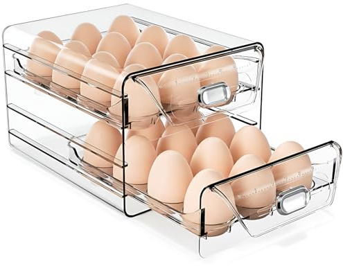 Wellhaus Contenitore per uova - Organizer per frigorifero con display della data, contenitore per uova, porta uova, 24 uova, scatola per trasporto, porta uova in plastica, scatola per la freschezza e