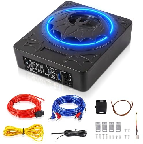 SIXWIN Subwoofer 1200W, 10 Pouces Subwoofer Plat sous-Siège pour Auto avec Amplificateur Intégré, Système Audio pour Véhicule, Contrôle Personnalisé de l’Amplification des Graves, Basses Profondes