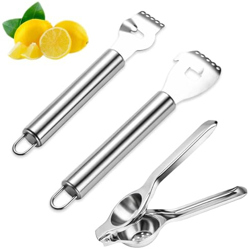 Zestenreißer Set Zester e Sbuccia-limone per cocktail Zesten e lavori in cucina, set da 3 pezzi in acciaio inox con scorza di limone e tagliasievie, pratico utensile da cucina per lime e arance