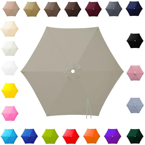 3.0m Replacement Parasol Canopy for 6 Arms, 2m-3m Patio Umbrella Cloth, Waterproof Outdoor Garden Canopy, Beach Parasols Covers, Fabric Sun Shade Top Only, for Pool Lawn(Light Gray,3.0m/9.8ft)