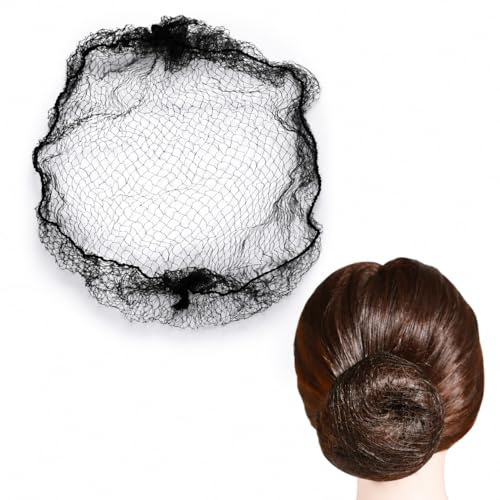 100 Stück Nylon Haarnetz Dutt, 55 cm unsichtbares elastisches Haarnetz für Friseure, Lebensmittelindustrie und Ballett-Dutt, atmungsaktives Perückennetz zum Schlafen und für Duttfrisuren (Schwarz)