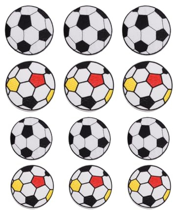 KAHZOR 12 Stück Fußball Bestickte Aufnäher, Patches zum Aufbügeln, Ball Sports-Stil Patch Kit, Bügelbilder für Textilien, Aufnäher Kinder, Bügelbilder für Textilien-Kleidung Taschen